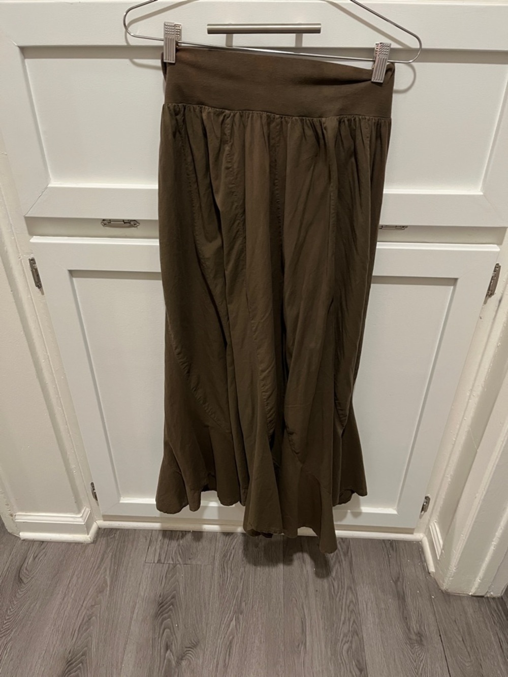 Flowing Olive Maxi Skirt with Elastic Waistband